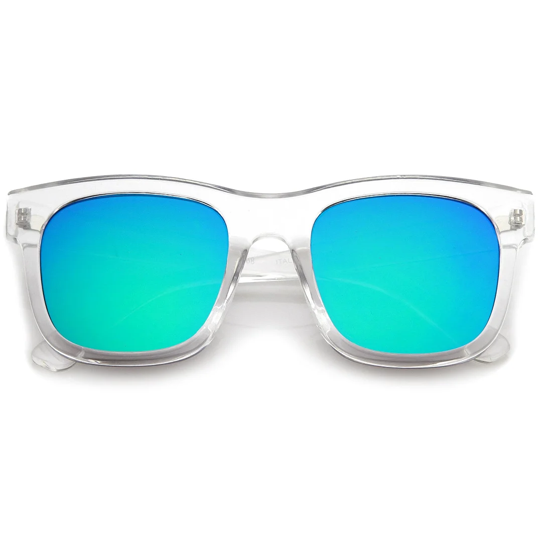 Retro Wide Temple Square Colored Mirror Flat Lens Horn Rimmed glasses 57mm