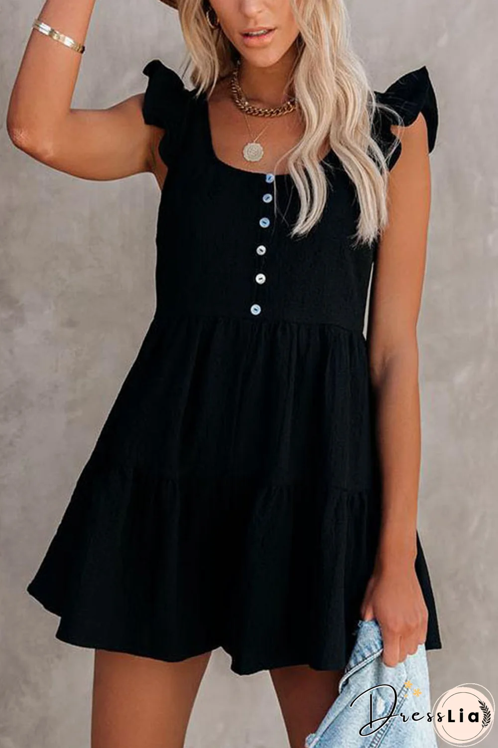 KarliDress Scallop Sleeve Button Casual Loose Romper P12748