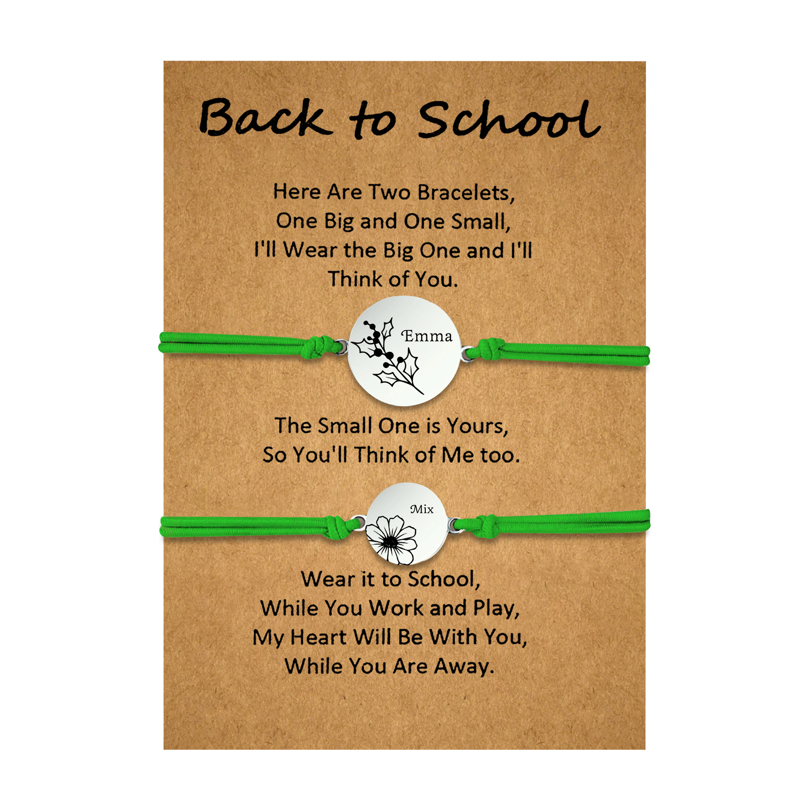 2 Pcs Bracelet Set Personalised Names & Birth Flowers Adjustable Bracelets with Message Card Back to School Gifts for Daughters-Jessemade AU