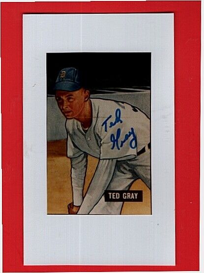 1951 TED GRAY-DETROIT TIGERS AUTOGRAPHED Photo Poster painting ON 3X5 CARD-(d.2011)