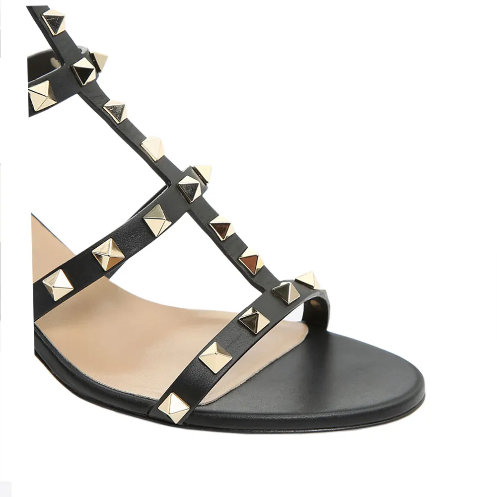 60mm Women's Rivets Block Heels Party Daily Summer Black Sandals-vocosishoes