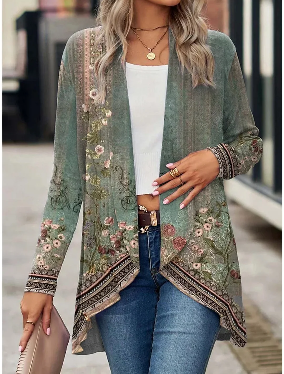 Women's Casual Floral Breathable Loose Fit Outerwear.