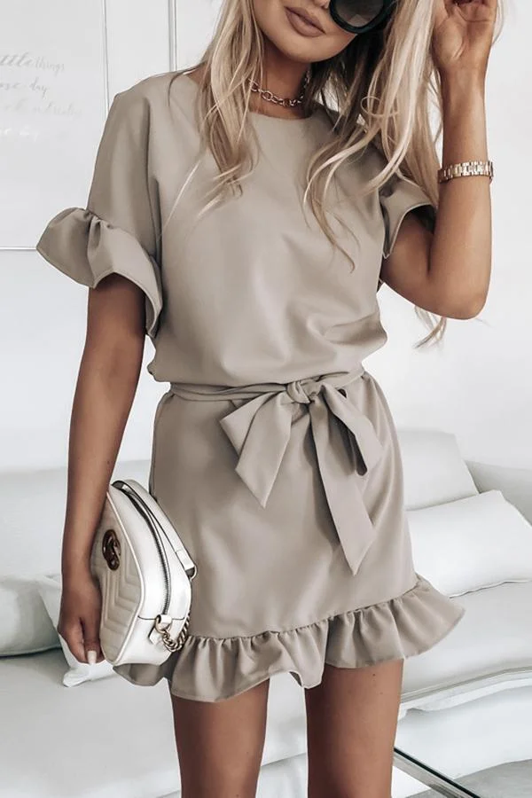 Womens Ruffled Tie Casual Fashion Dress-Allyzone-Allyzone