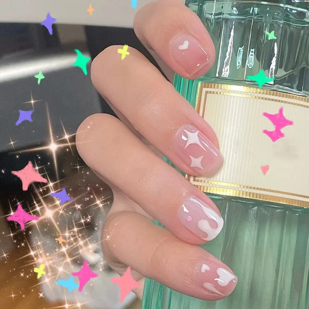 Spring Summer Colorful Graffiti Women False nails with jelly glue finished fake nails waterproof removable press on nail patches-Nail Inspo