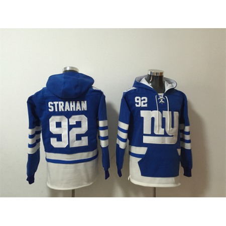 Men's New York Giants #92 Michael Strahan Blue/White  Lace-Up Pullover Hoodie