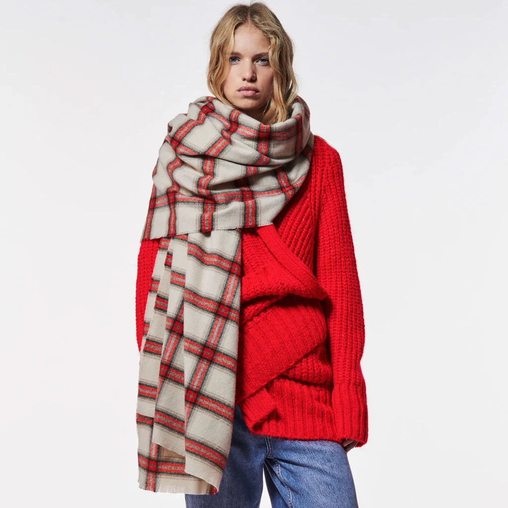 Festival Multi Color Plaid Printed Oversized Blanket Scarf - Red
