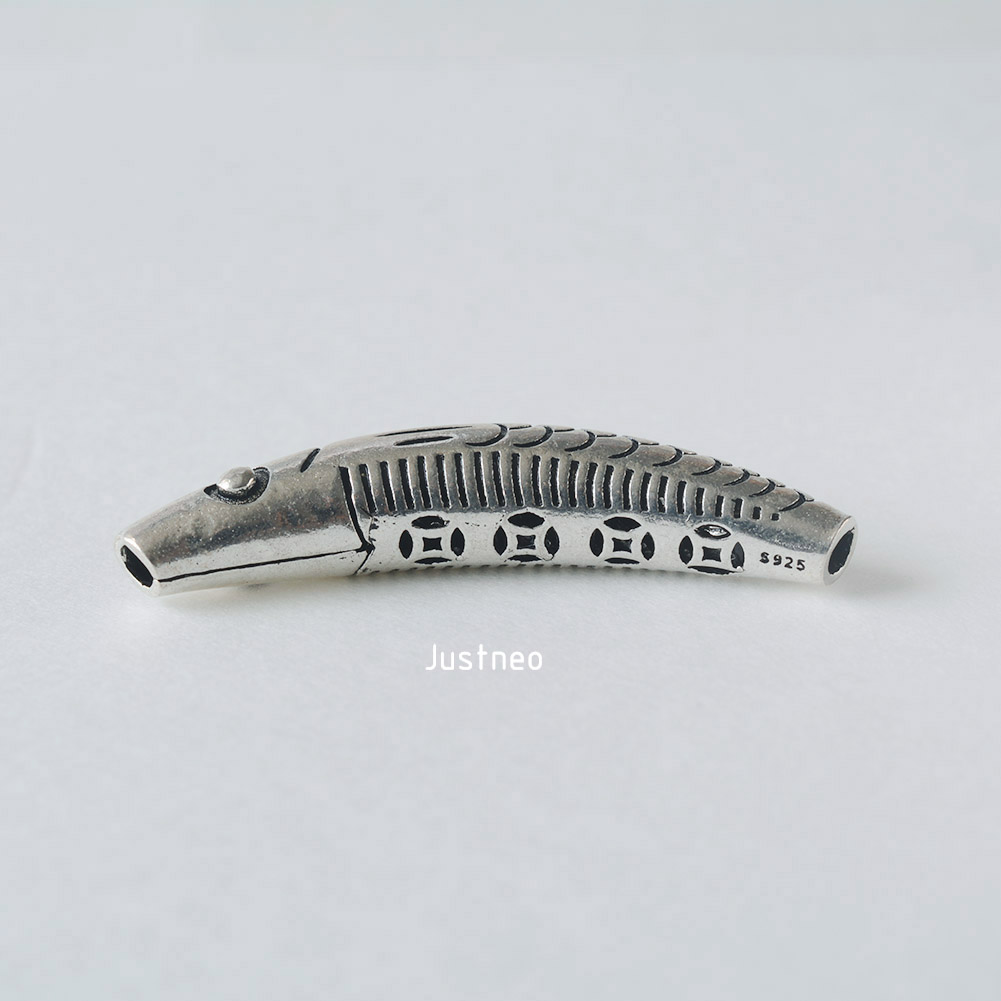 Oxidized 925 Sterling Silver Fish Curved Tube Bead, Fish Spacer Finding ...