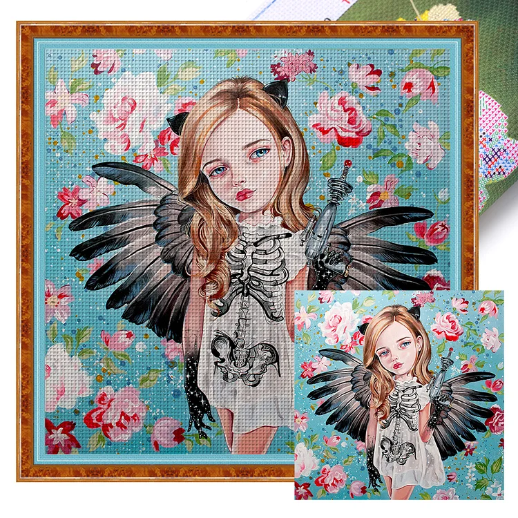 Black Wings Girl (40*40cm) 11CT Stamped Cross Stitch gbfke
