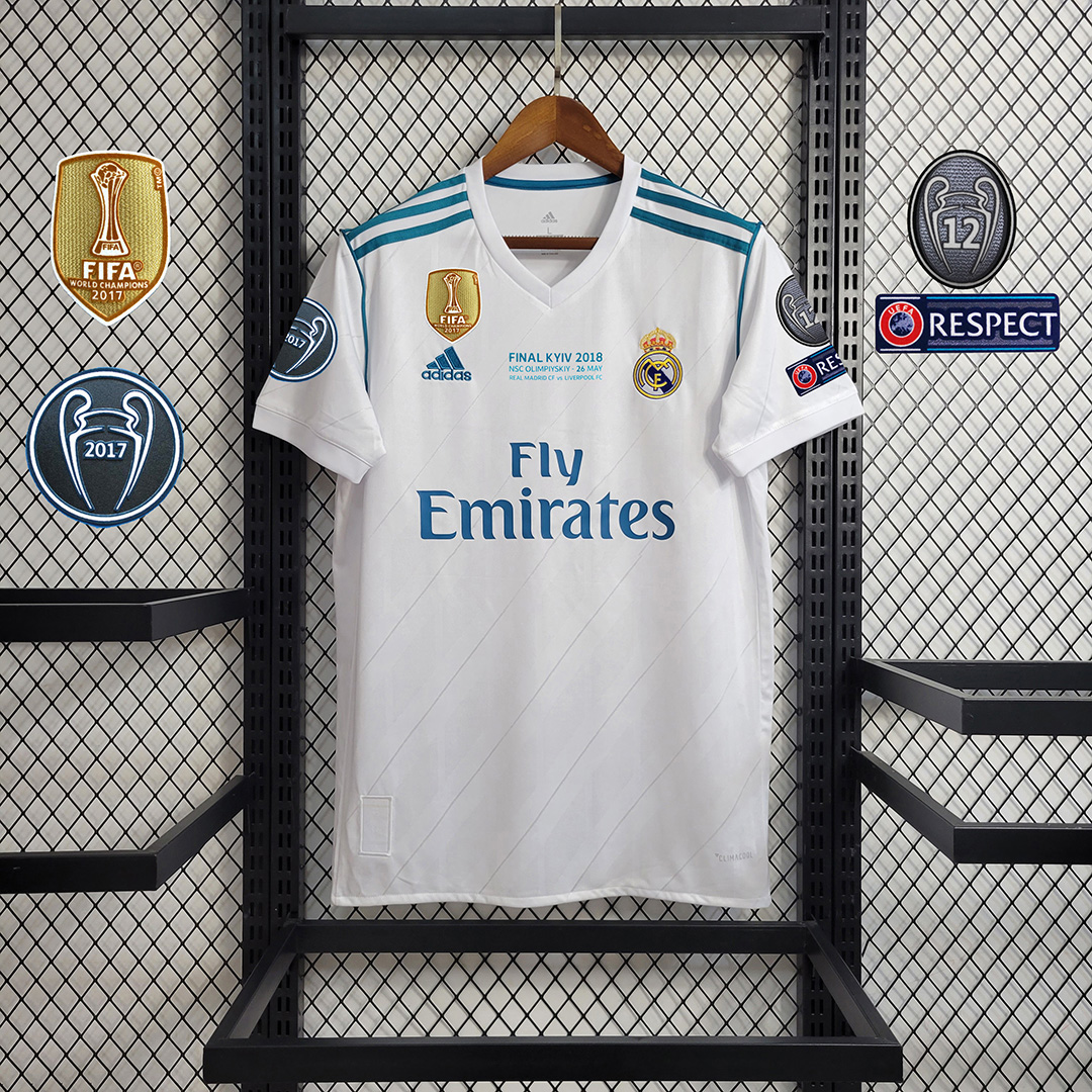 Retro Real Madrid 17-18 Home Jersey - with Champions League Final Final
