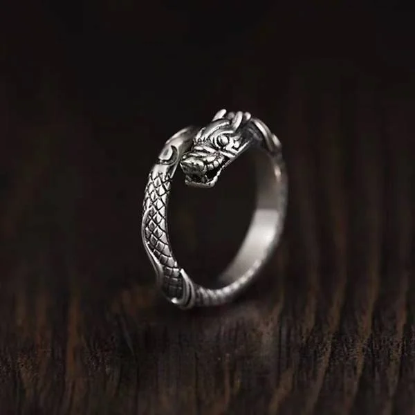 Sterling Silver Dragon Personalized Vintage Bully Ring