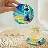 4PCS Diamond Painted Acrylic Lighthouse Placemats Insulated Dish Mats with Holder