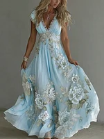 Women's Vintage Boho Floral Art  Short-sleeved Maxi Dress - Image 6