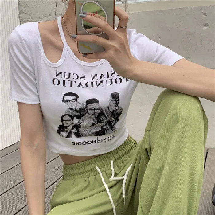 Pongl Pongl Short-Sleeved T-Shirt Female Summer 2024 New Retro Slim Heart Machine Hollow-Out Hot Girl Ins Trendy Top