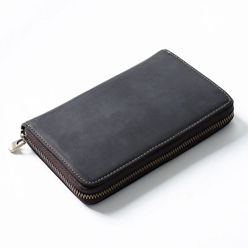First Layer Leather Zipper Pen Storage Bag Retro Leather Multi-pencil Bag Large-capacity Storage Box Stationery Box Pen Box