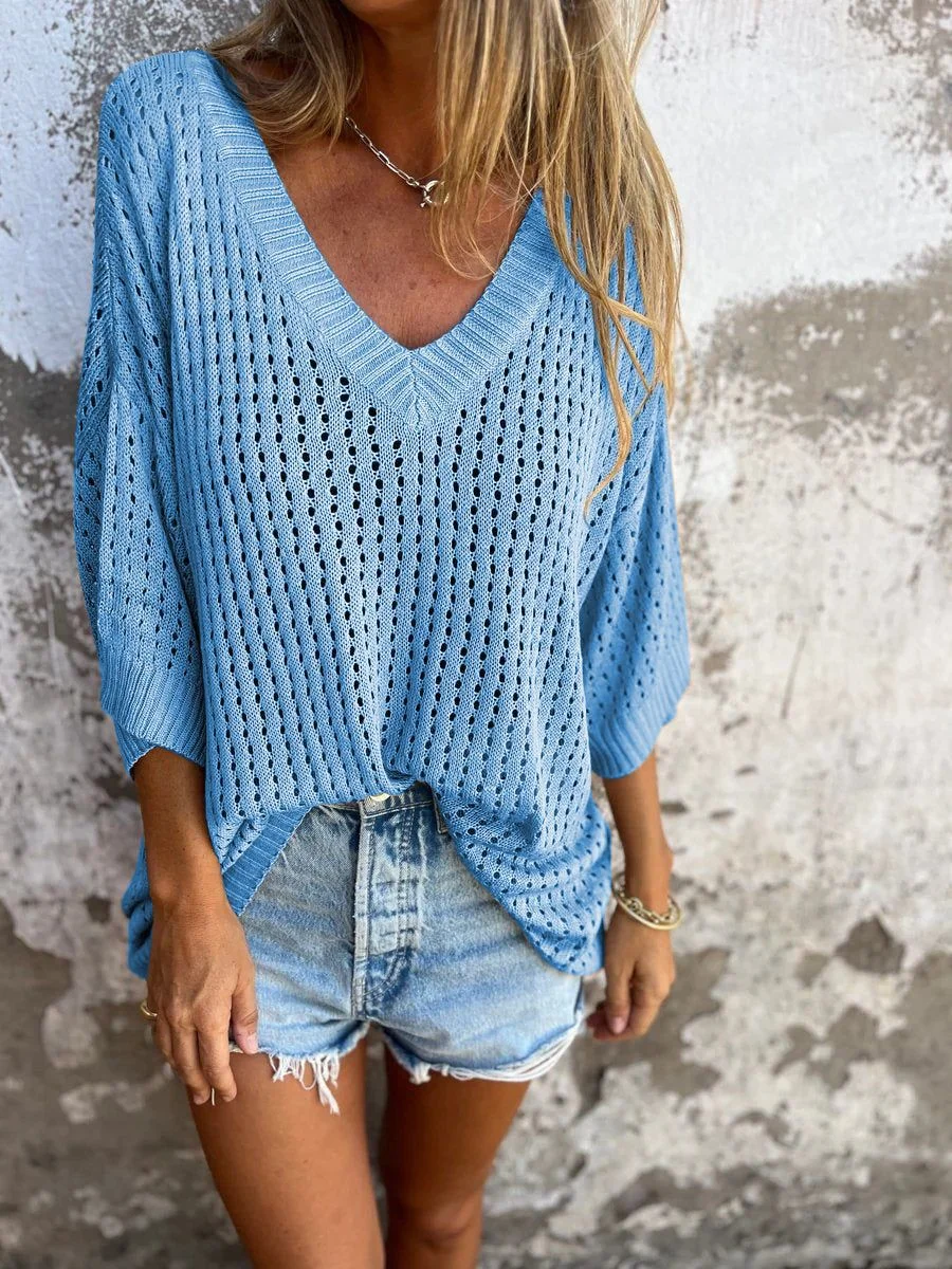 V-neck Hollow Knitted Top 