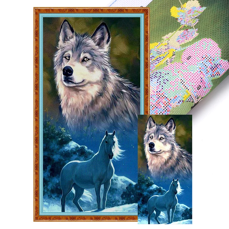 Wolf And Horse 11CT Stamped Cross Stitch 30*60CM