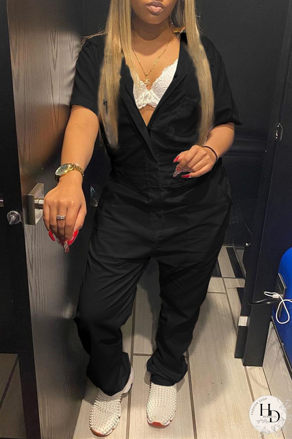 Grey Fashion Casual Solid Basic Turndown Collar Regular Jumpsuits