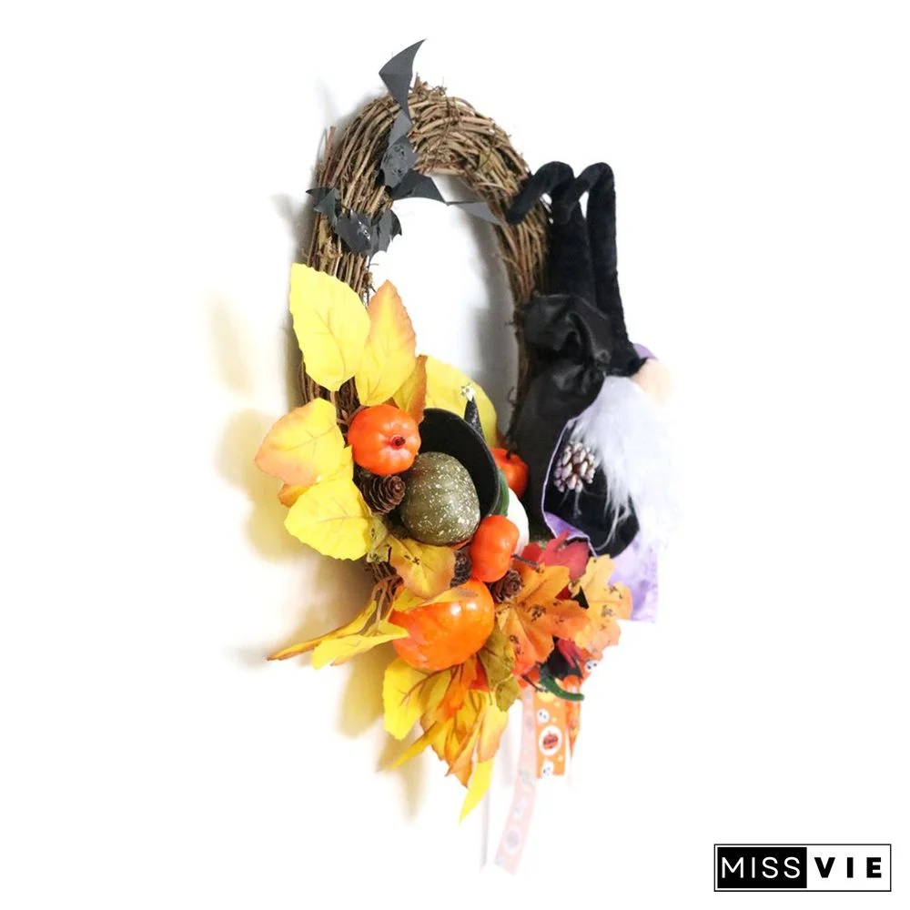 Halloween Themed Wreath With Wizard Gnome For Holiday Decoration