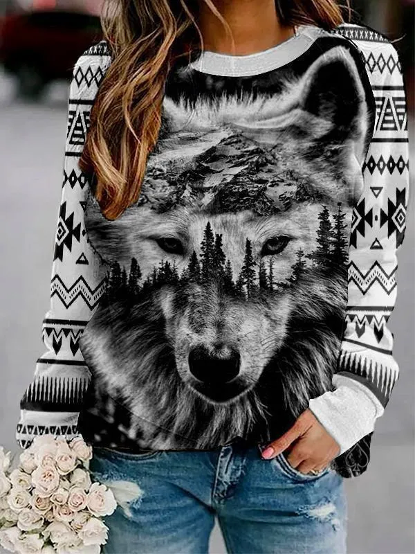 Vintage Print Sweatshirt Women Autumn Fashion Pocket O Neck Long Sleeve Streetwear Hoodies Female Plus Size Casual Pullovers