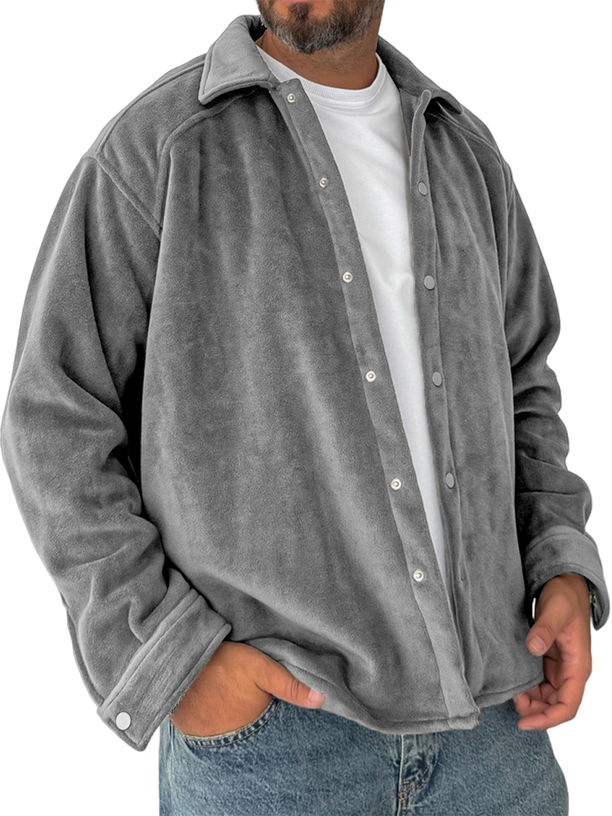 Men's Vintage Fleece Jacket Warm Casual Cardigan Shirt