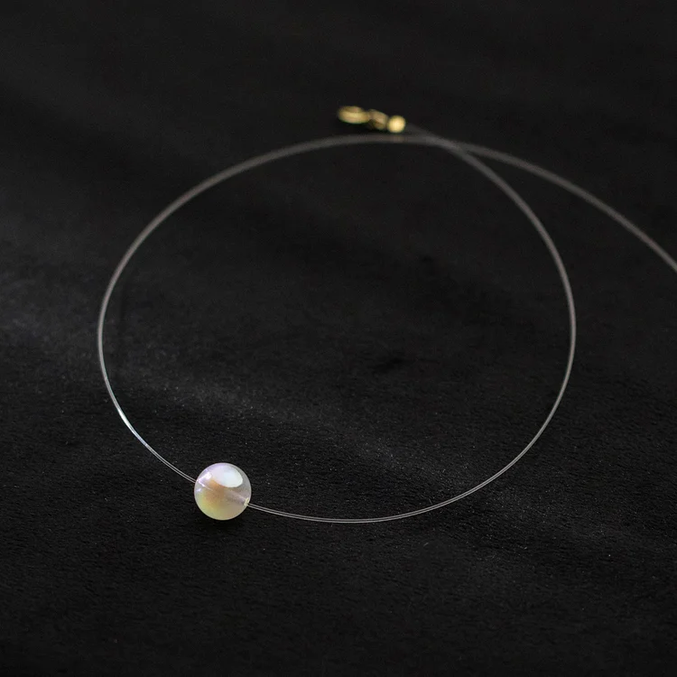 Single Pearl Necklace Pendant Silver Invisible Chain