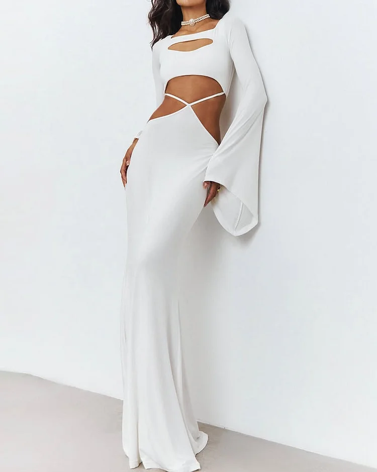 Solid color hollow slim dress