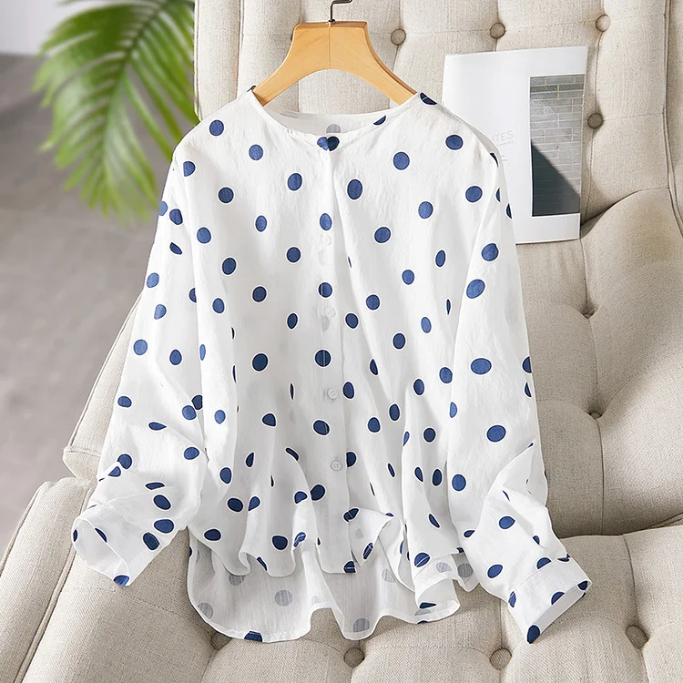 Women's Chiffon Shirt Polka Dot Print Lantern Sleeve Chiffon Shirt