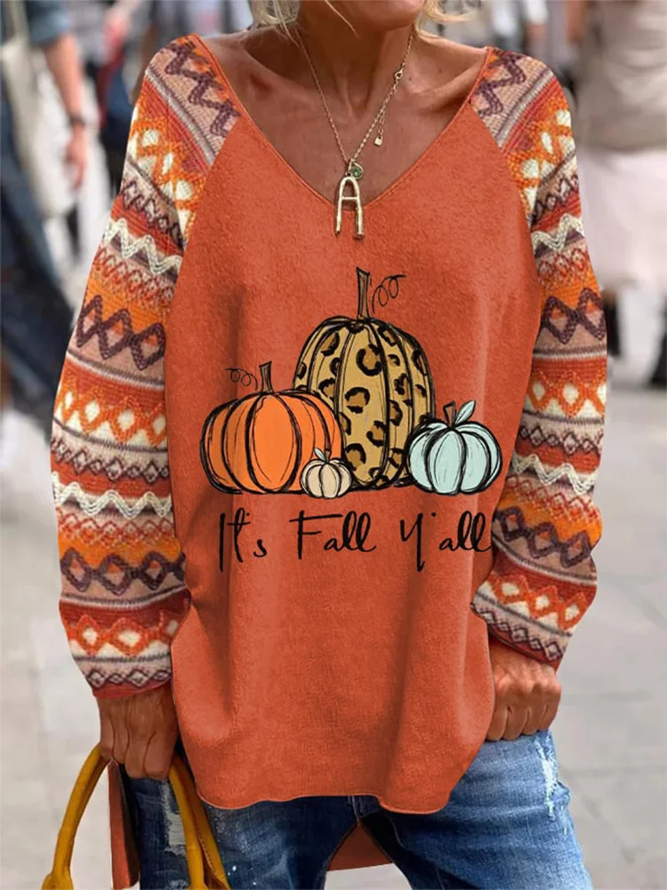 Women's It's Fall Y'all V-neck T-shirt