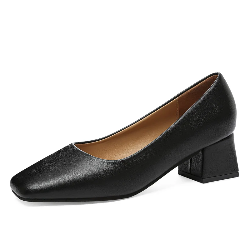 Breakj Breakj Women's Coarse Heel Shoes In The New Working Shoes Heel Shoes Large Leather Single Shoes Comfortable Commute Single Shoes