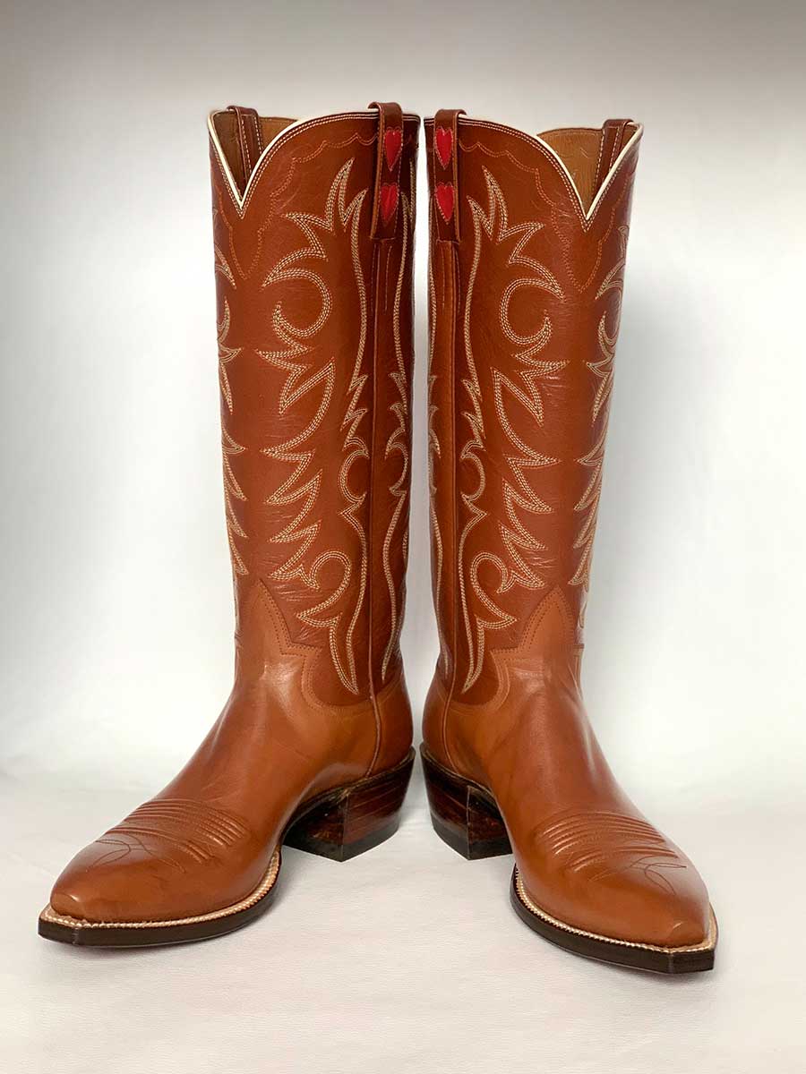 Brown Snip Toe Chunky Heel Embroidered Knee-High Cowgirl Boots
