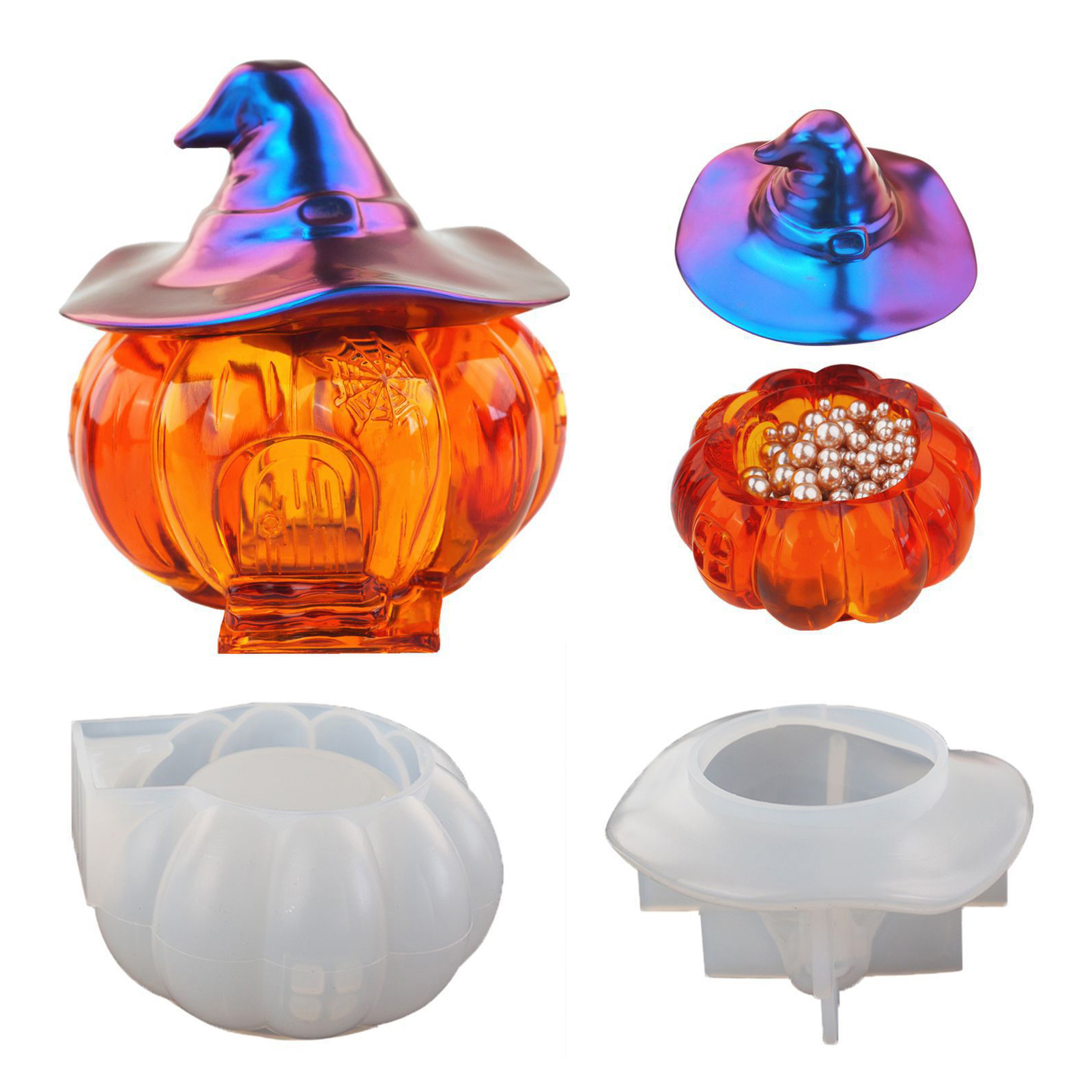 Halloween Pumpkin Resin 3D Silicone Mold & Witch Hat Epoxy Casting Mould