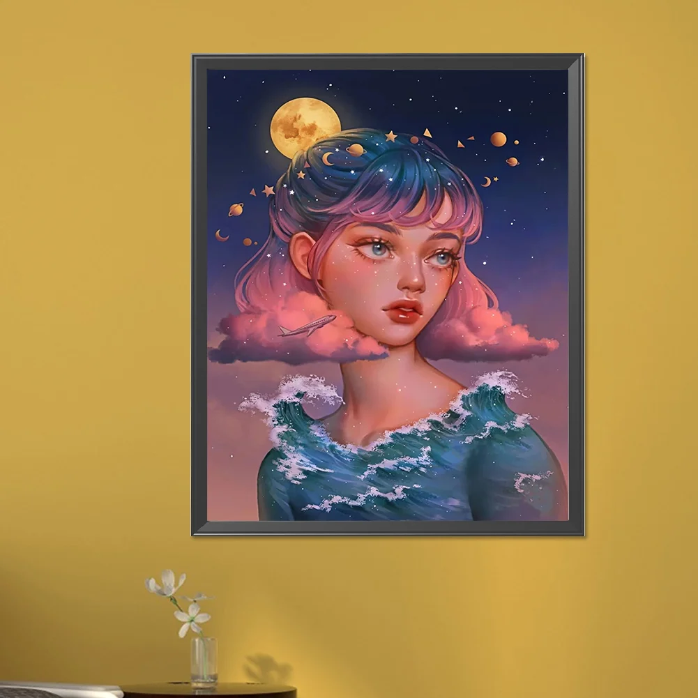 Partial AB Diamond Painting - Full Round Drill - Moon Girl(Canvas|45*55cm)