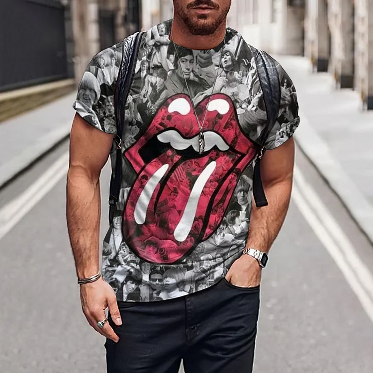 Comstylish Men'S Rolling Stones Tongue Poster Print T-Shirt