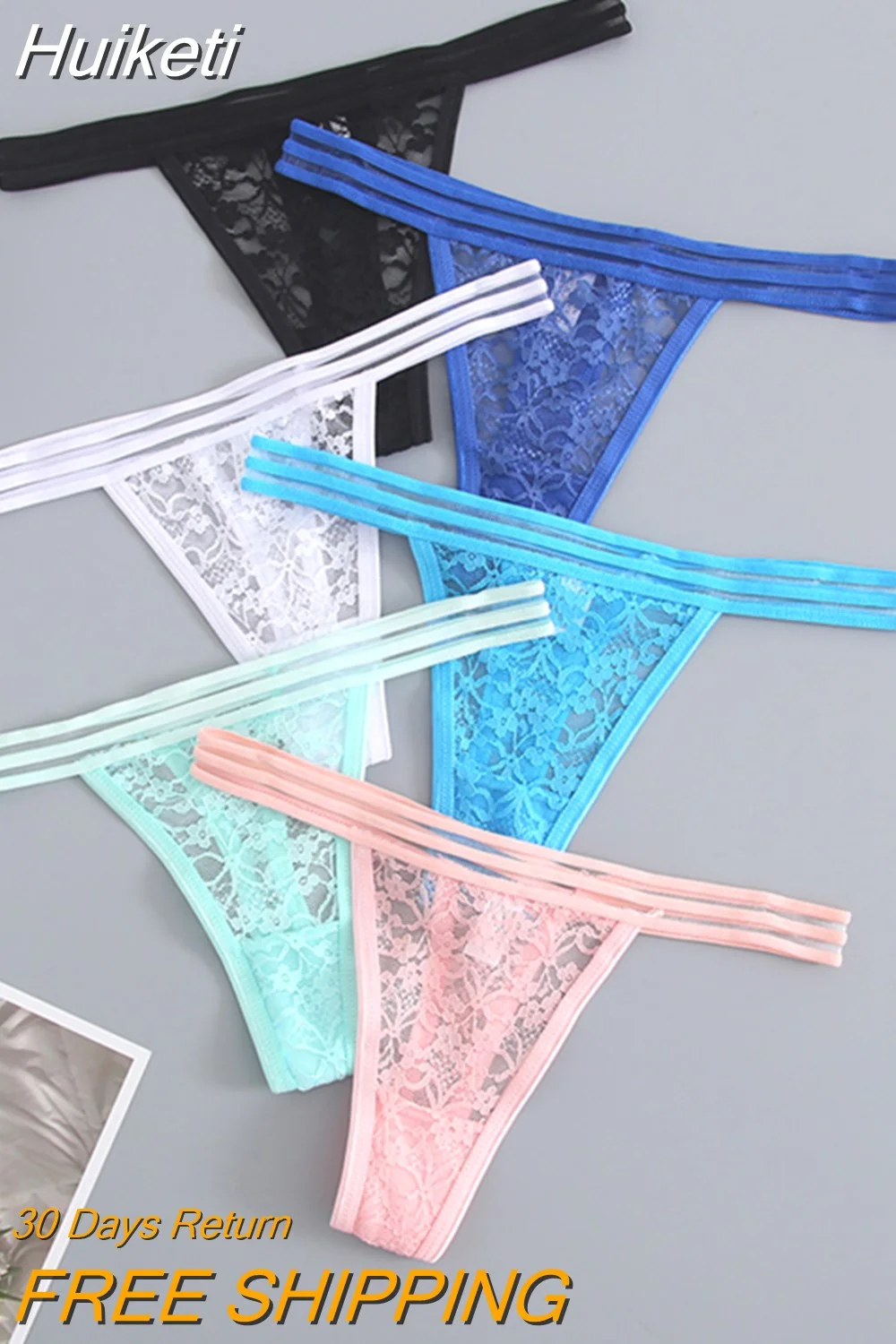 Huiketi Sexy Lace Women Thong Low Waist Seamless G-String Female Underpants Transparent Intimates Lingerie Comfort Panties