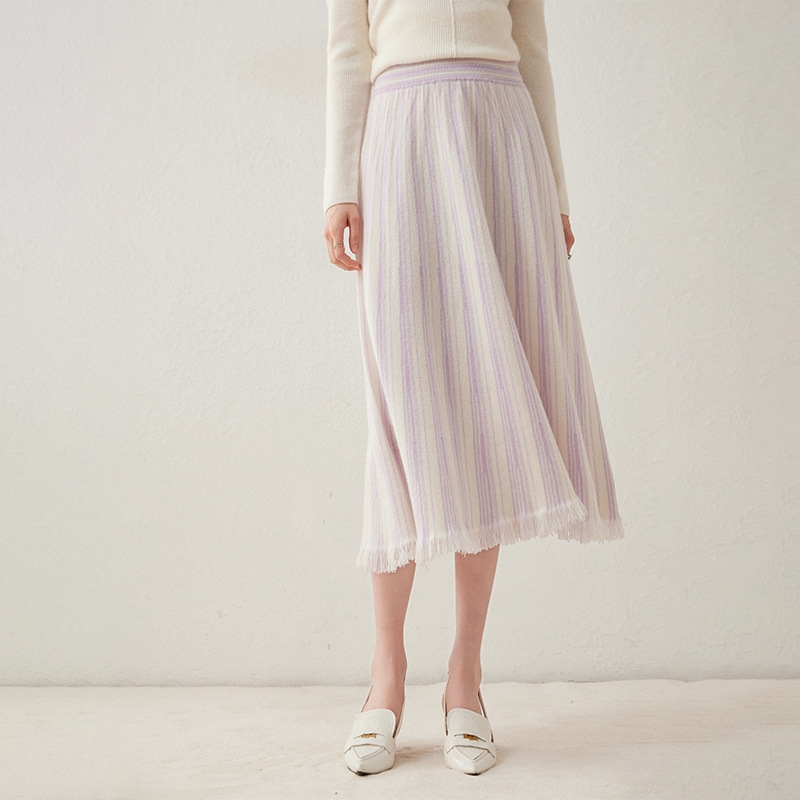 Women's Cashmere Skirt With Fringed Hem REAL SILK LIFE