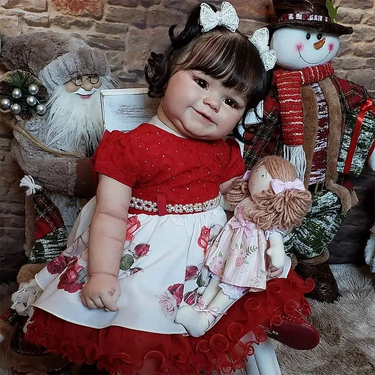  🔔[Christmas Celebration][Heartbeat💖 & Sound🔊] 20'' Eyes Opend Reborn Baby Doll Realistic Toddlers Girl Rikaie with Brown Hair, Play with Children - Reborndollsshop®-Reborndollsshop®