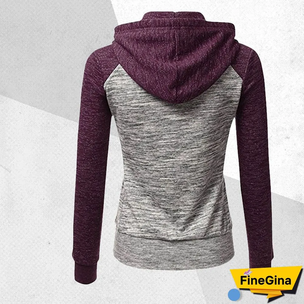 Women Spring/Autumn Casual Long Sleeve Sweatshirts Colorful Patchwork Thin Zip-Up Hoodie Jacket for Drawstring Hoodies S-5XL