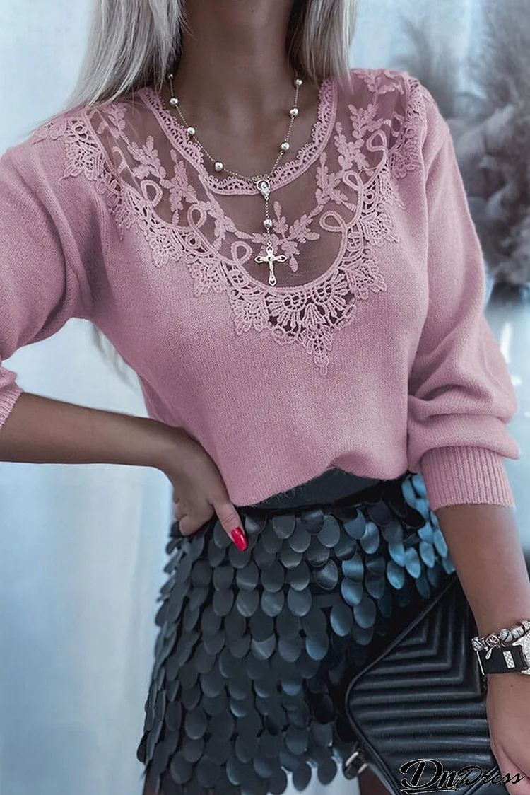 Lace Splicing Knitted Sweater