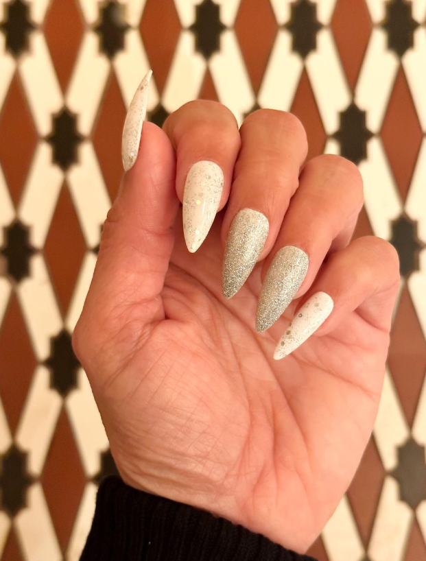 Drag Nails White Glitter ( 24 Pcs ) - Drag Universe