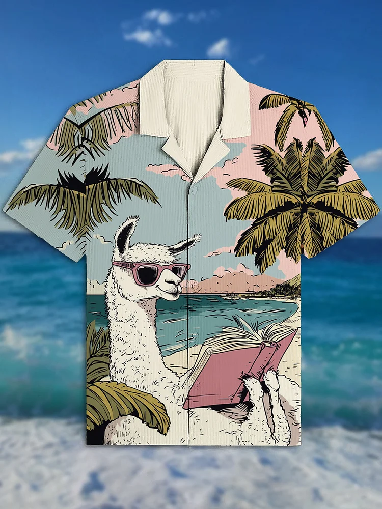 Men's Vacation Alpaca Reading Art Print Shirt