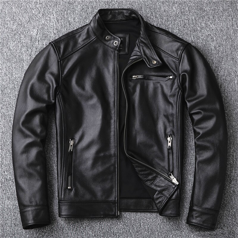 free Shipping.classic Motor Style,vintage Genuine Leather Jacket,fashion Men Brown Leather Coat,stre