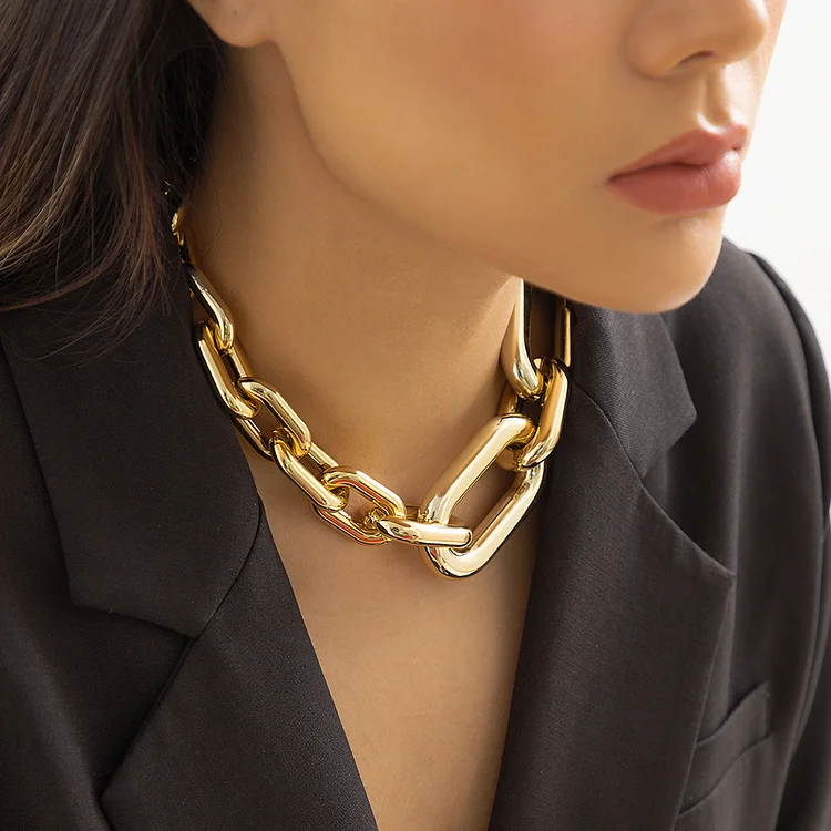 Commute Plating Cross Buckle Thick Chain Geometric Necklaces