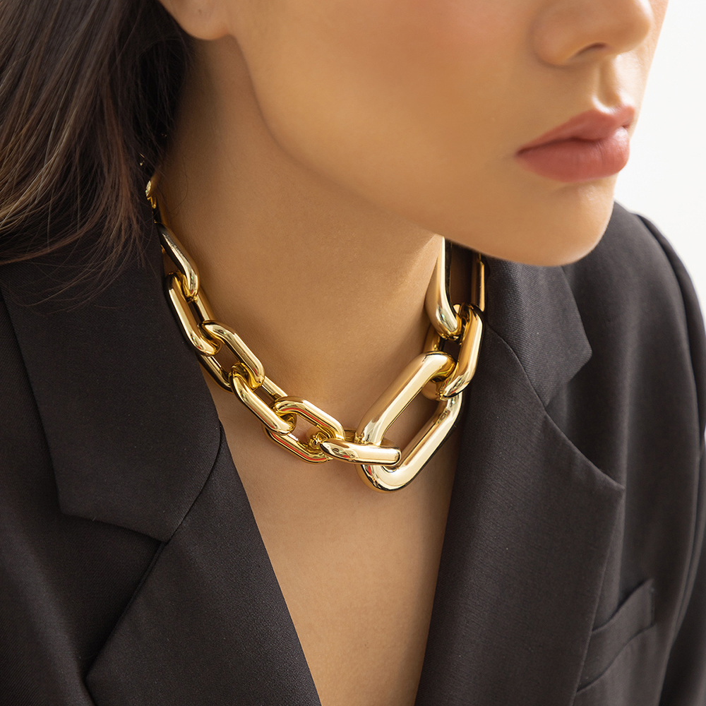 Commute Plating Cross Buckle Thick Chain Geometric Necklaces