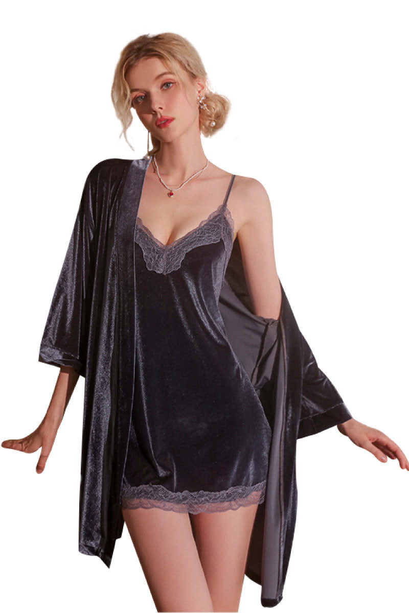 Lovingerie - Luxury Satin Lace Nightgown Robe Set