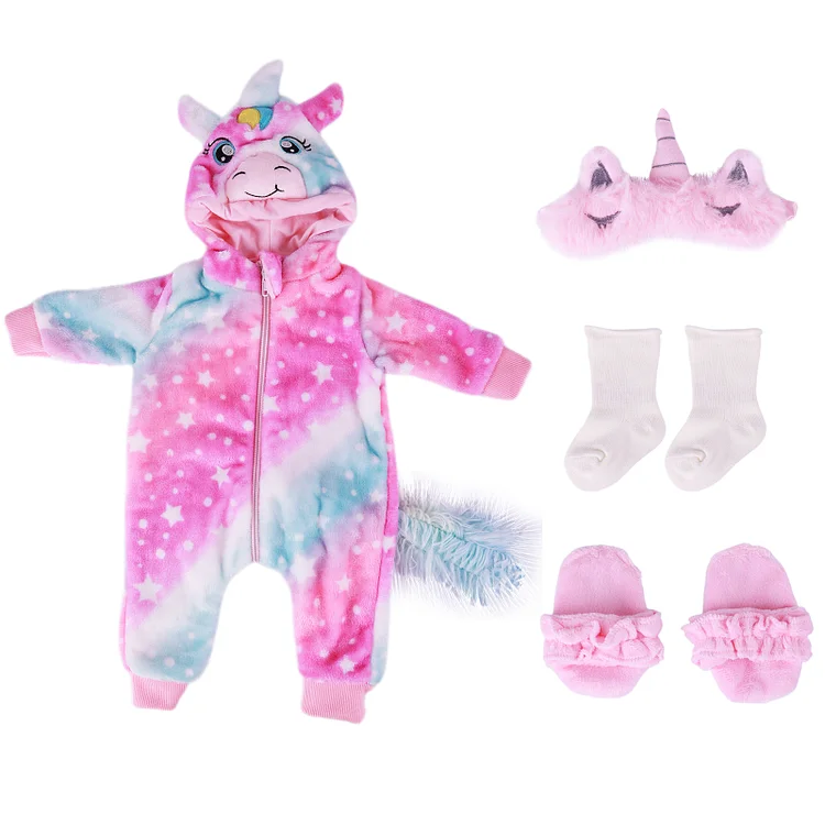 17"- 22" Pink Unicorn Pajamas 4 Pieces Accessory Set for Reborn Baby Doll🦄 Rebornartdoll® RSAW-Rebornartdoll®