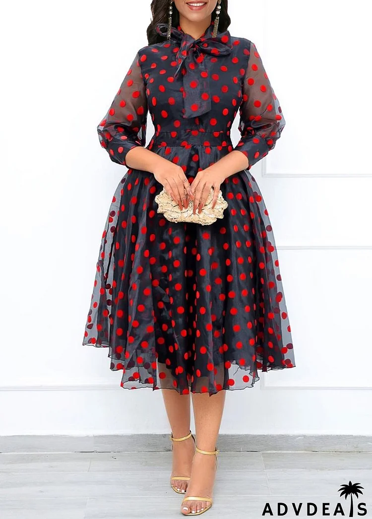 Patchwork Black Bowknot Polka Dot Dress