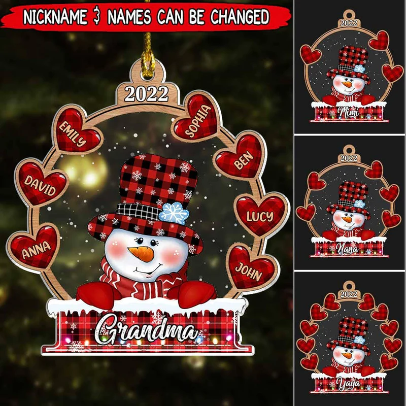 Snowman Grandma Mom Mimi Sweet Heart Kids Christmas Gift Personalized Ornament
