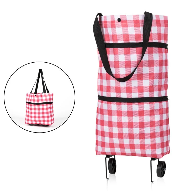 Folding Shopping Pull Cart Trolley Bag With Wheels Foldable Shopping Bags  Reusable Grocery Bags Food Organizer Vegetables Bag