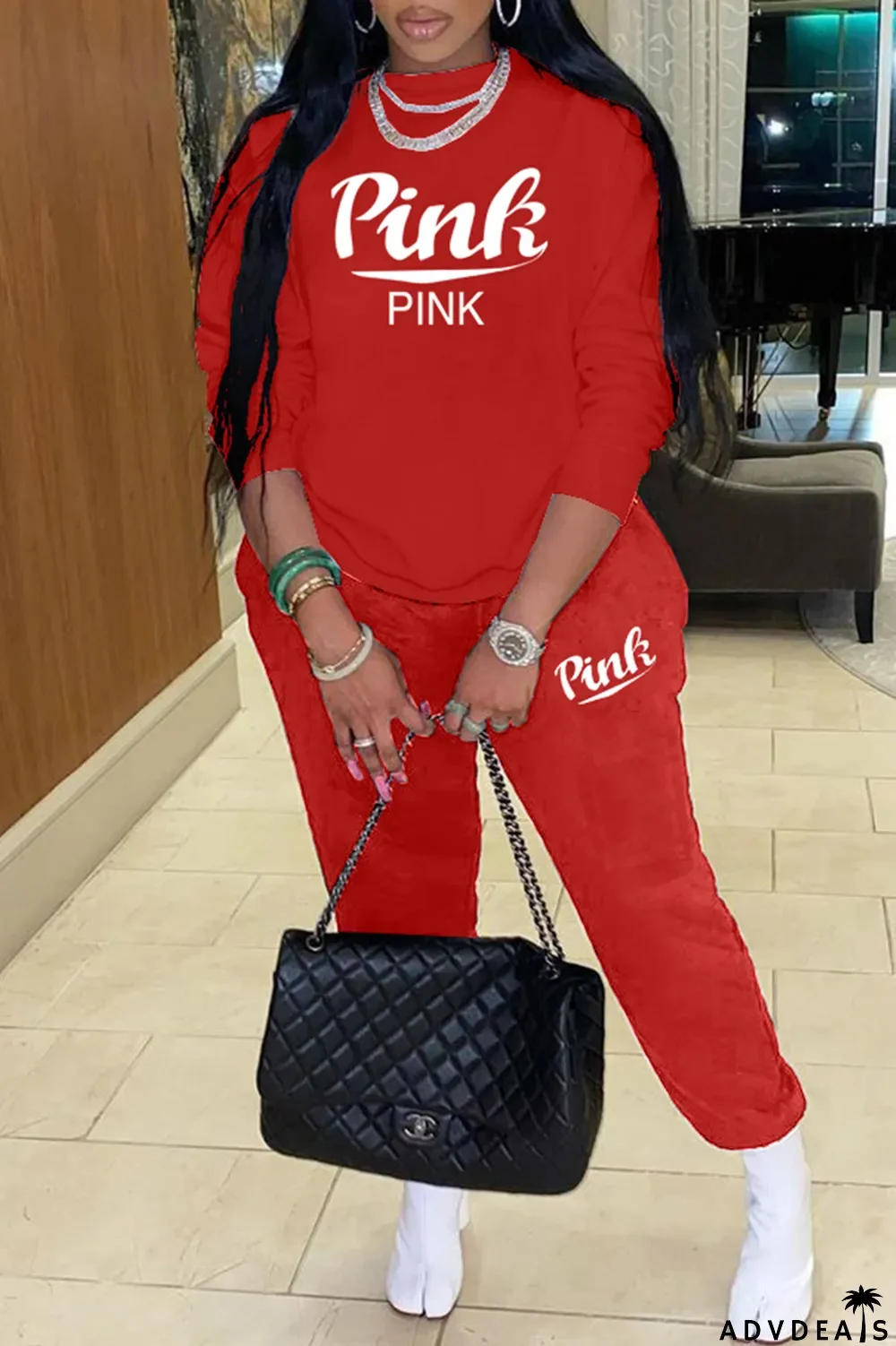 Grey Fashion Casual Letter Print Basic O Neck Long Sleeve Two Pieces