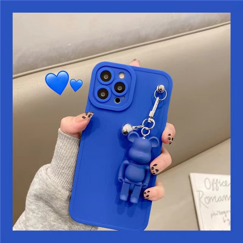 Bell Bear Pendant Solid Color Phone Case